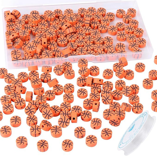 EVERMARKET 100pcs Basketball Beads Polymer Clay Basketball Beads Charms Ball Spacer DIY Sports Bead for Necklace Bracelet Handmade Jewelry Making Accessories Supplies