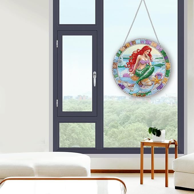 Pavemlo Hanging Diamond Art Kits for Adults Ocean Beauty – 8x8 Inch Double-Sided Acrylic Board DIY Crystal Diamond Suncatcher Pendant, Sparkling Home Wall or Window Decoration Handmade Gift