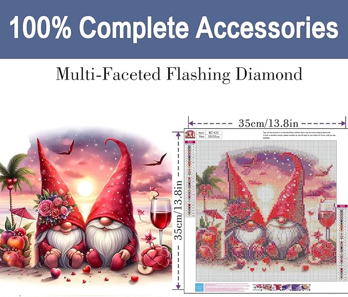 ijbnhd Gnome Diamond Art Kits for Adults, Gnome Diamond Painting Kits for Adults, DIY Full Drill Gem Art Crystal Rhinestone for Wall Home Decor 14X14inch