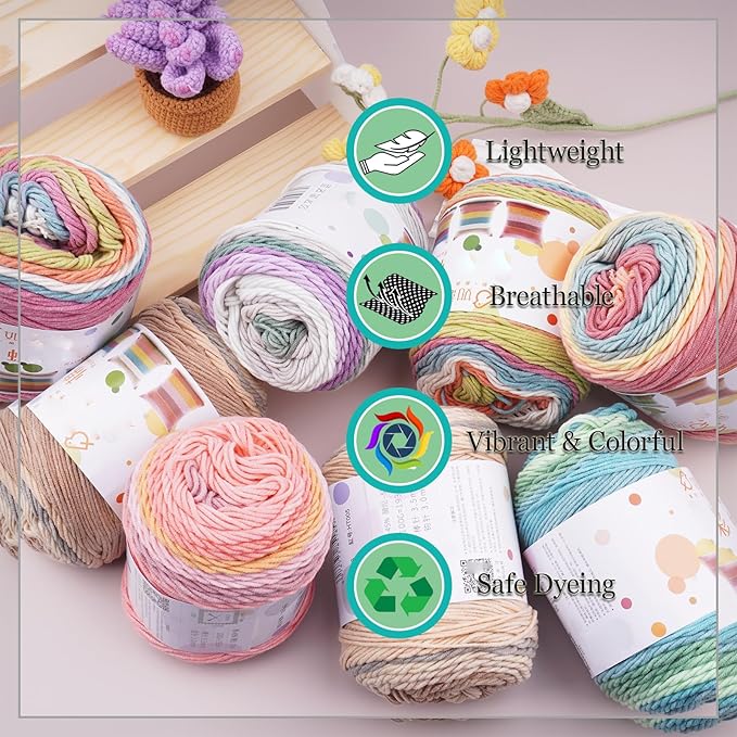 Ombre Cake Yarn for Crocheting 4PCS Gradient Yarn Cake-4x100g 45% Cotton 55% Acrylic Rainbow Cotton Yarn for Knitting,Shawls,Blankets,Scarves,Garments(Brown)