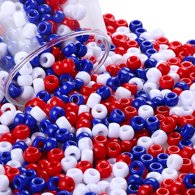 megoogo 4th of july pony beads bracelet beads, 1000 pcs plastic craft beads for independence day beaded ornament party friendship bracelet jewelry necklace making crafts