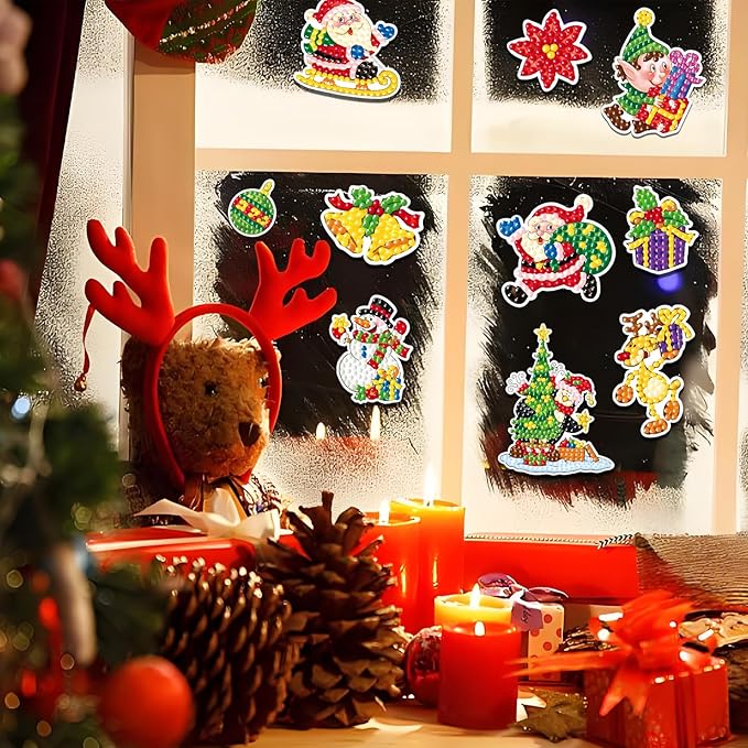 Viicoor 32PCS Christmas Diamond Painting Sticker Kit, Xmas DIY Creative Diamond Art Sticker Craft by Numbers Kits