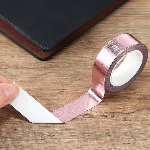 QDiShi Rose Gold washi Tape for Wall Decor Decorative,Foil Masking Tape Low Tack Self Adhesive Decorative Washi Tape Shiny Metallic Color washi Tape 0.59in x66FT