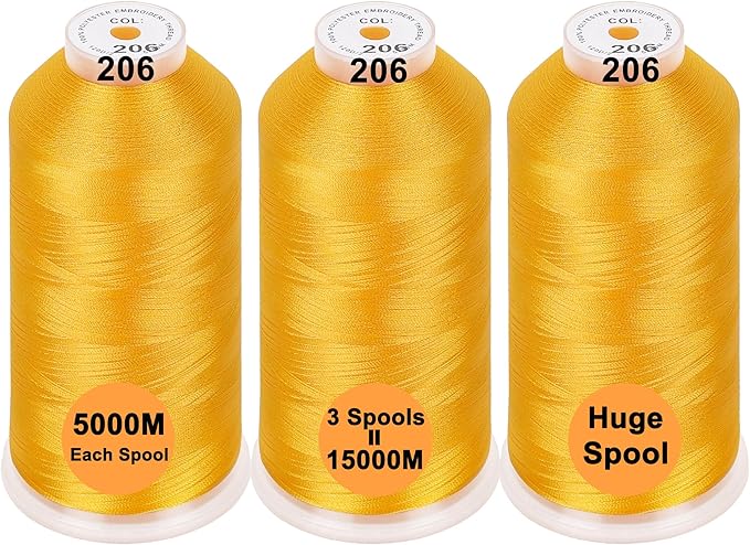 New brothreads - 40 Options- Various Assorted Color Packs of Polyester Embroidery Machine Thread Huge Spool 5000M for All Embroidery Machines - 3xHARVEST Gold