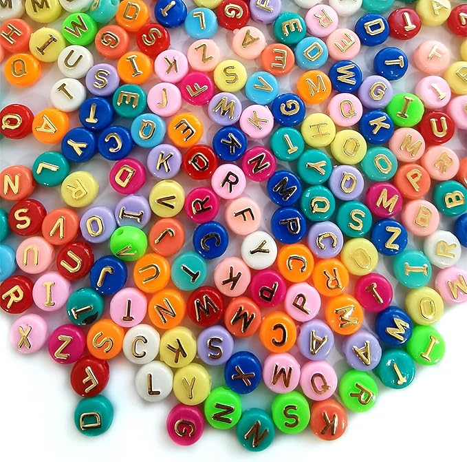 Amaney 500pcs Big Colorful Letter Beads 10x6mm Alphabet Round Flat Beads for DIY Craft Making