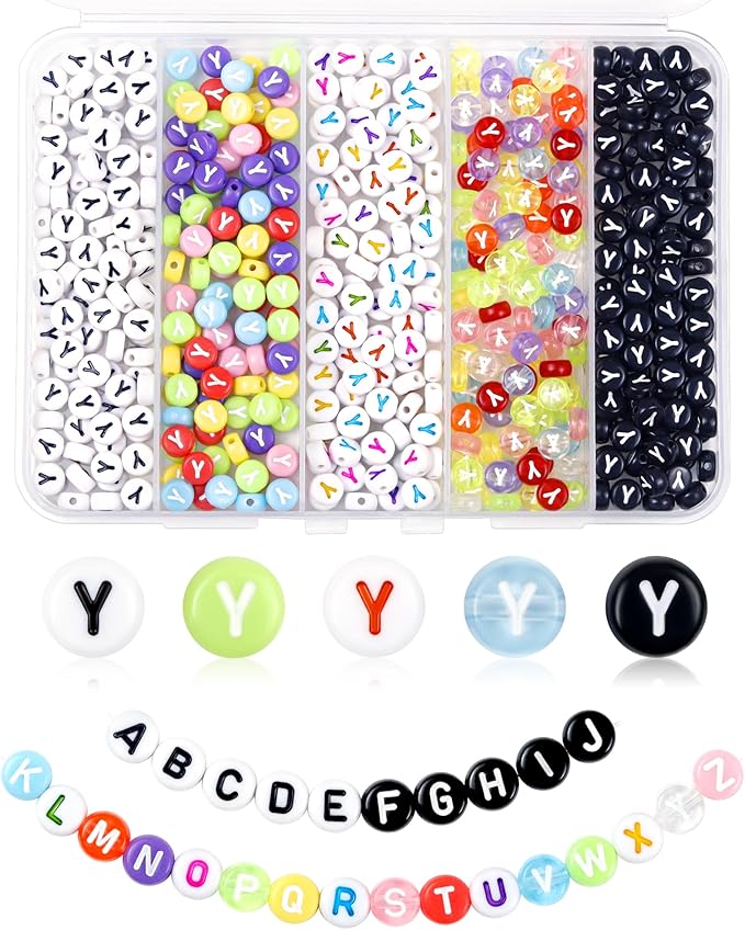 500PCS FIVEIZERO Letter Y Beads, 4x7mm Colored Round Letter Beads, Acrylic Assorted Alphabet Beads for Friendship Bracelet Making and DIY Crafts