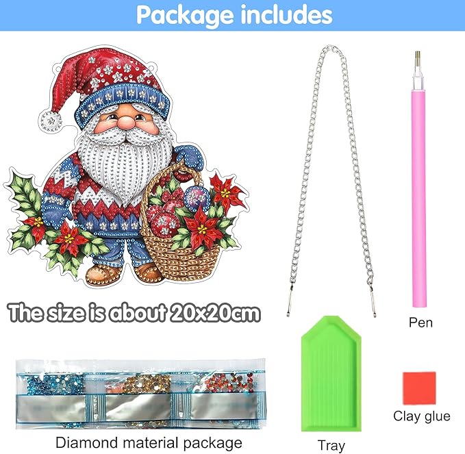 Reofrey Hanging Diamond Art Kits for Adults - 8x8 Inch Christmas Gnome Acrylic Board Double Sided Pattern Diamond Art Suncatcher Pendant, Crystal Art for Home Wall Window Decoration Handmade Gift