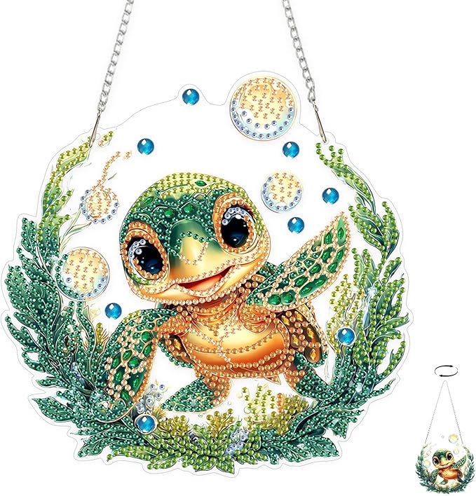 TOSTOG Diamond Art Hanging Kits for Adults, DIY Turtles Diamond Painting for Adults Window Pendant, Special Shape Diamonds Sea Turtles Diamond Painting Hanging Pendant Kit for Wall Decor Gift