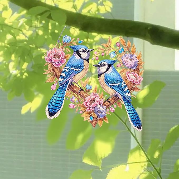 Ristpal Diamond Painting Kits Hanging for Adult, Special Shaped Rhinestone, DIY Acrylic Diamond Art Painting Window Pendants Home Garden Wall Hanging Kits for Home Decor and Gifts (Birds)