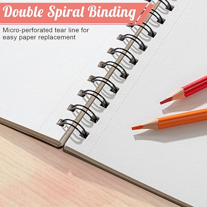 2 Pack Sketch Book with 36 Color Pencil Set, Spiral Sketchbook for Drawing (68lb/100gsm), Acid-Free Sketch Pad for Artist(9×12 inch), Art Paper Drawing Supplies for Gifts (Petal Theme)