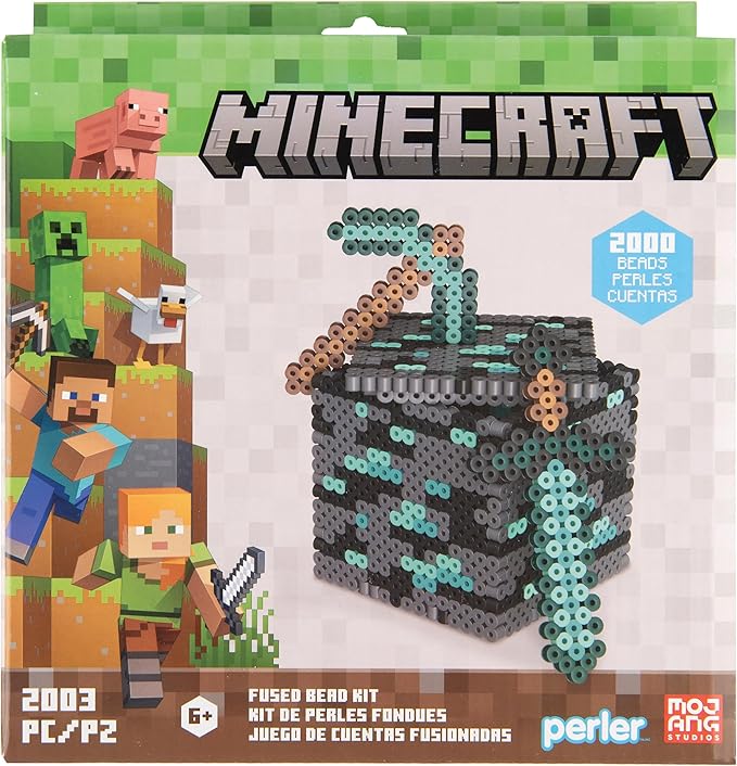 Perler 80-57202 Minecraft 3D Fused Bead Craft Activity Kit with 3 Projects, Multicolor, 2003 Pieces