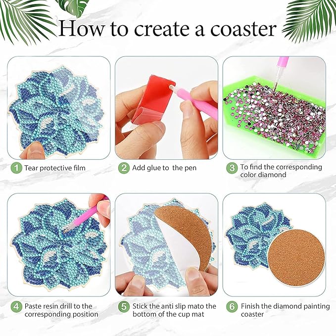 EWJRNSF 8 PCS Diamond Art Coasters Kit, Small Diamond Painting Coasters, Fall Diamond Art Kits for Adults Beginners, Arts and Crafts Supplies Item Sets with Holder
