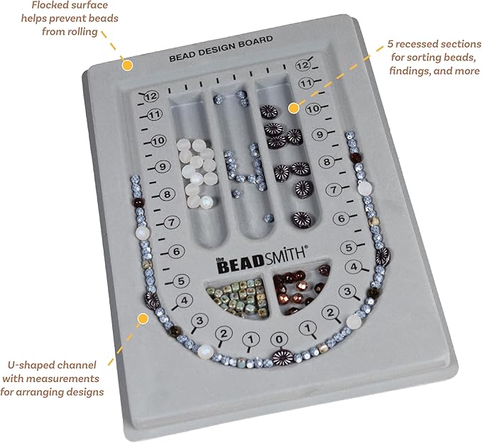 The Beadsmith Bead Board, Grey Flocked, 28” U-Shaped Channel, 8.5 x 12 inches, Design Boards for Creating Bracelets, Necklaces and Other Jewelry