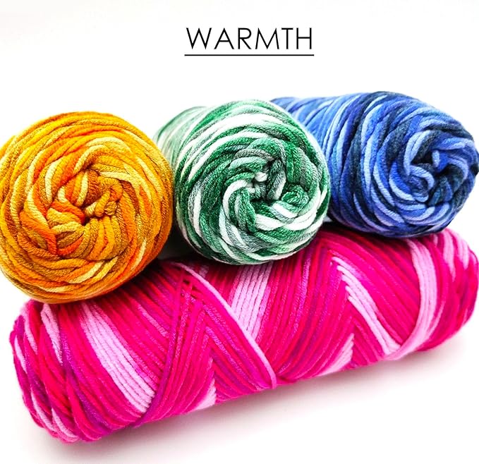 5-Ply Variegated Yarn 200g/2pcs, Acrylic 100%, Chunky Weight 2.5mm, Soft & Cozy, Vibrant Colors, Full Hand Feel for Knitting Sweaters, Scarves, Shawls, Hats (1#Rose Red)