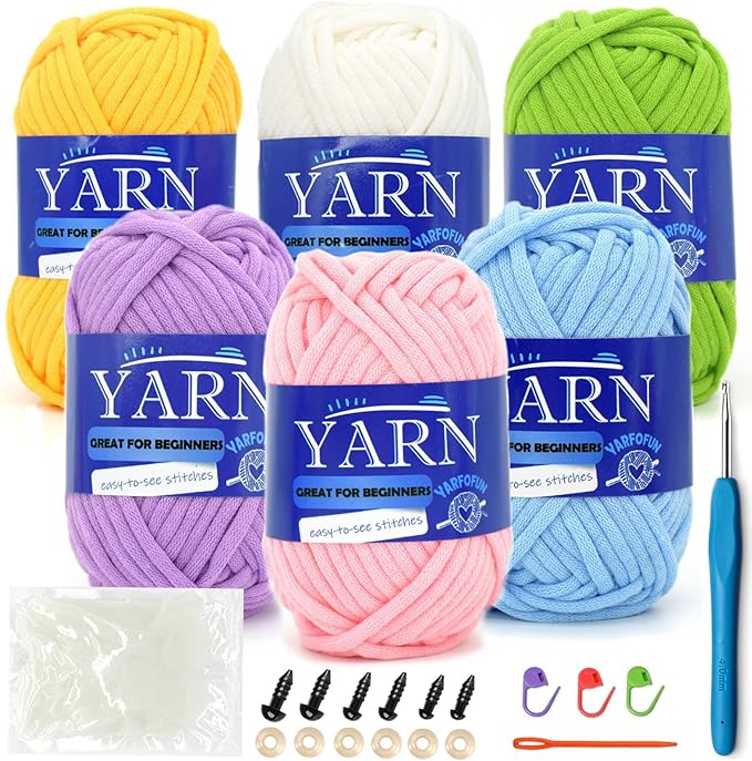 6 Pack Beginners Crochet Yarn Pink Yellow Blue Purple Green Cotton Easy Yarn for Crocheting and Knitting Beginners Crochet Kit-Pastel Series