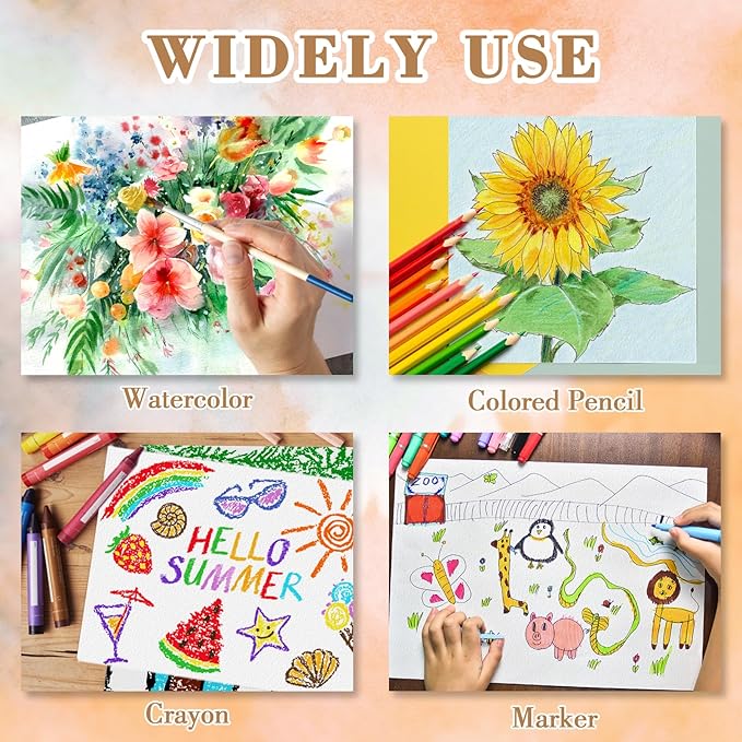 50PCS 5x7 Watercolor Paper Bulk, 140lb/300g Cold Press Thick Water Color Paper Pad for Child Adult, White Art Paper for Drawing Painting Markers Gouache, Textured Cotton Paper Sheets