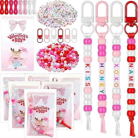 Suncalla 984 Pcs 24 Set Valentines Crafts Keychain DIY Key Chain Making Kit Gift Bead Adjustable Letter Beads Cards Strings Kit Sweet Valentine's Gift Accessories Party Favors for Adult