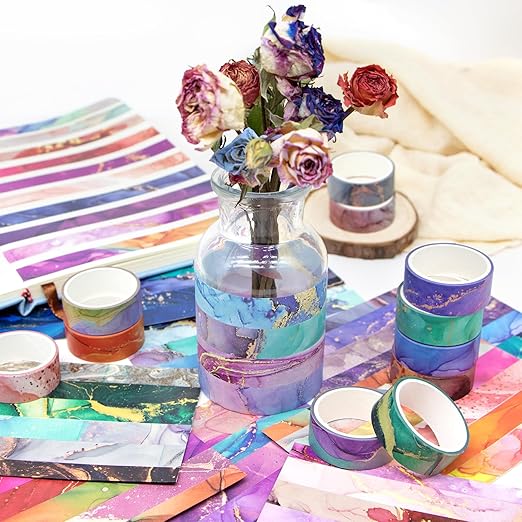 Mooker 48 Rolls Washi Tape Set - Decorative Masking Tape Colored Marbling Patterns, Adhesive Artists Tapes for Journaling Supplies, DIY Crafts, Scrapbooking, Junk Journal Supplies, School Supplies