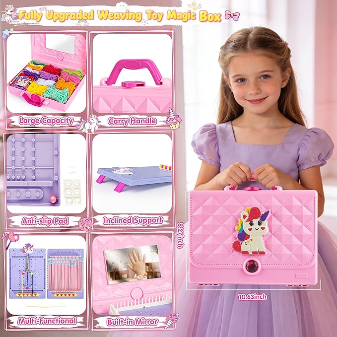 nicella multi-functional 400+ pcs friendship bracelet making kit for girls,weaving loom kit toys, craft kits for kids,age 6-12 year old girls gifts ideas, bracelet & coaster & bag weaving making kit