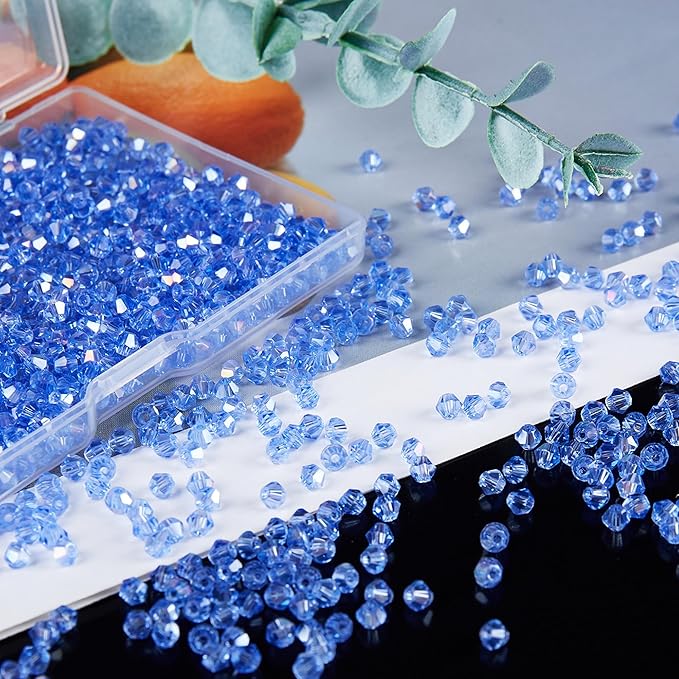 laopottbeads 1200pcs 3mm bicone crystal glass beads for jewelry making, sparkling mini beads for suncatchers, diy bracelets & craft projects (light blue)