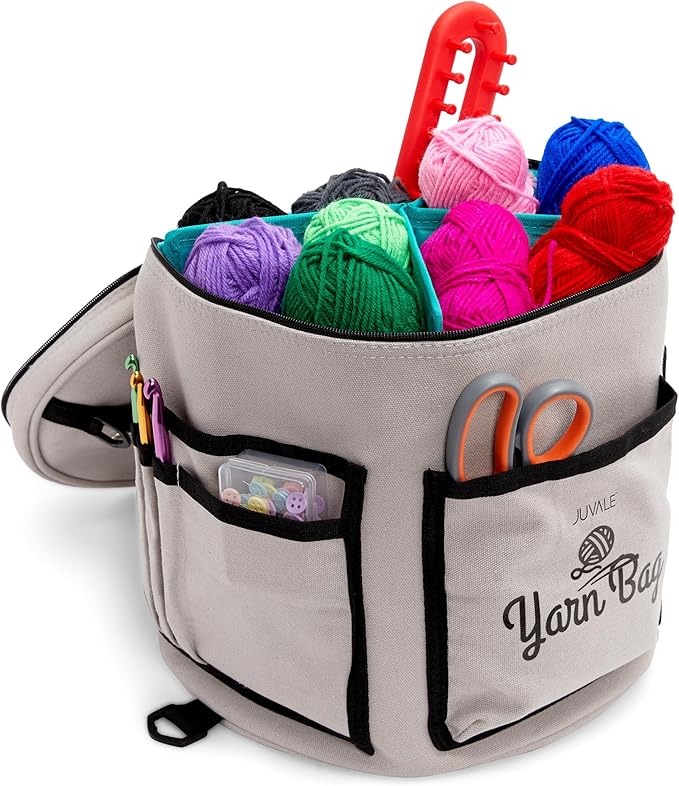 Juvale Knitting Bag - Separate Divided Yarn Holder - Portable Yarn Bag for Travel - Crochet Hook & Needle Holder - Multi-Colored, 100% Cotton, 11.8 x 9.8 In
