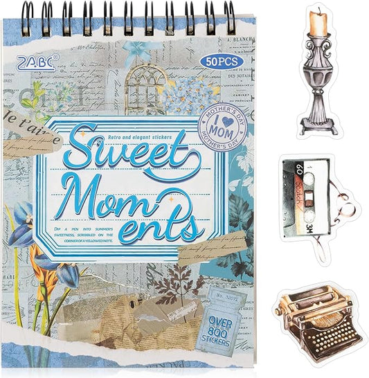 Uideyvi Sweet Series Sticker Scrapbooking Supplies for Junk Journal, 25 Sheets Washi Stickers and 25 Sheets PET Stickers(TZ-010-004)
