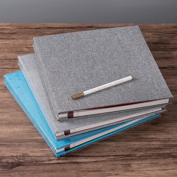 Large Photo Album Self Adhesive 4x6 5x7 6x8 8x10 Pictures Scrapbook Magnetic Album DIY Scrap Book 60 Sticky Pages Linen Cover DIY Photo Album with A Metallic Pen and DIY Accessories(Gray), 11" X 10.8" 60 Pages