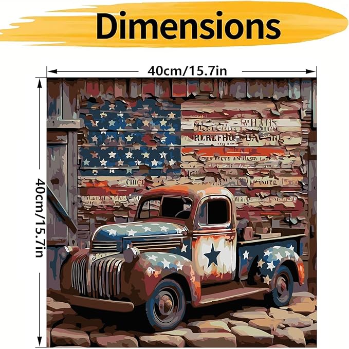 CHWGLFGG Vintage Truck Paint by Numbers Kit for Adults On Canvas,DIY Easy Adult Paint by Number Kits American Flag,Paint by Color Acrylic Paint Painting Home Wall Decor 16x16inch (Without Frame)