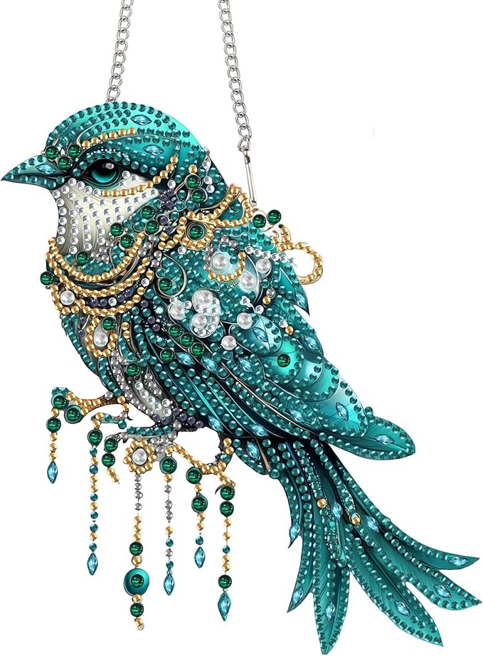 Bimkole Bird Diamond Art Hanging Kit for Adult, DIY 5D Animals Diamond Art Painting Window Pendant, Acrylic Crystal Art Hanging Ornament for Wall Home Garden Front Door Decor - 7.8x7.8 Inch
