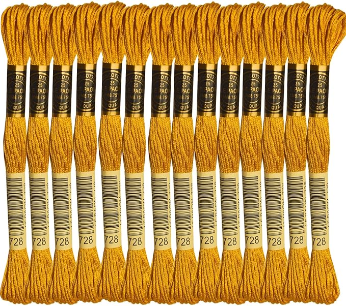 LE PAON Embroidery Floss, 14-Pack Six Strands 100% Long Staple Cotton Embroidery Thread, 8.7-Yard，Color Number：728, Lighter Topaz