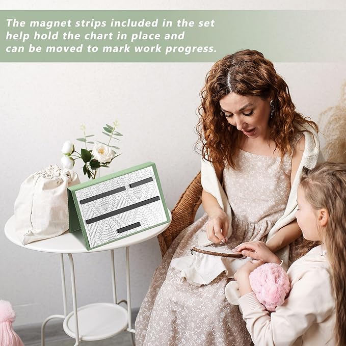 Flutesan 1 Pcs Sage Green Knitting Pattern Holder, Fold up Cross Stitch Knitting Chart Keeper with 4 Pcs Replacement Magnets, Cross Stitch Accessories Supplies, Unfolded Size 13.2 x 9 Inch