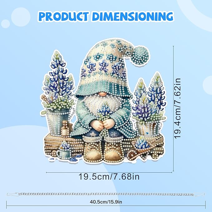 Bowetile Gnome Diamond Art Hanging Kits for Adults, 5D Special Shape Diamond Painting Flowers Pendant Kits, Gem Art Suncatchers Painting Window Ornament for Home Garden Wall Decor