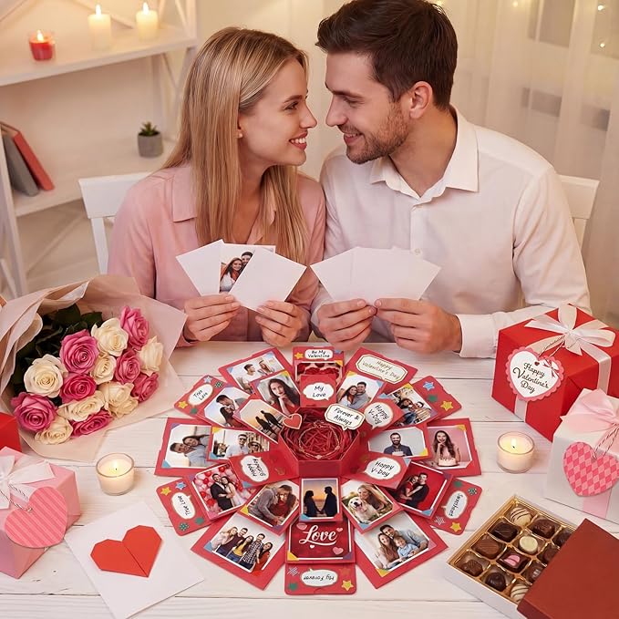 Koogel Explosion Gift Box, Red Surprise Picture Love Box with DIY Scrapbooking Accessories Exploding Photo Album for Anniversary Birthday