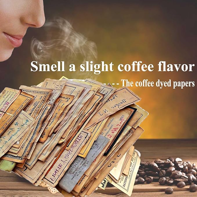 Coffee Stained Junk Journal Supplies, Handwritten Style Ephemera for Junk Journals, 45pcs Vintage Decoupage Paper for Scrapbook Kit, Aged Tag Label Materials for Room Decor Wall Collage Kit