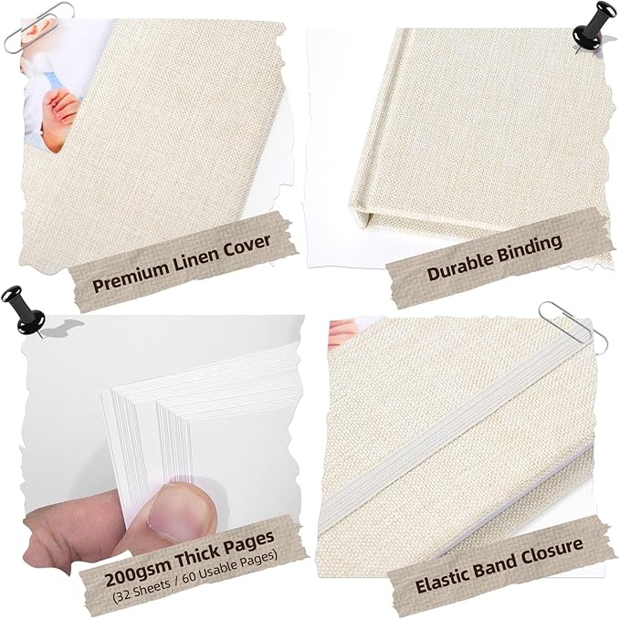 Scrapbook Album, 10"x10" DIY Photo Album with Square Window Linen Cover Kraft Paper 32 Sheets, Stylish Memory Book for Wedding, Anniversary, Family, Travel, Beige