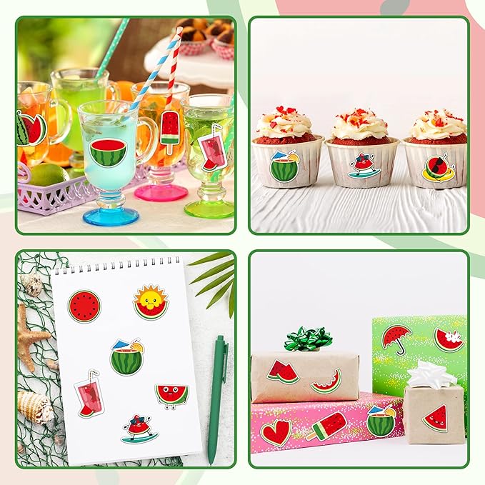 beyumi summer watermelon roll stickers - 1000pcs watermelon stickers in 2 rolls waterproof vinyl juice popsicle fruit decals for phone laptop bottle notebook luggage computer envelope decor for kids