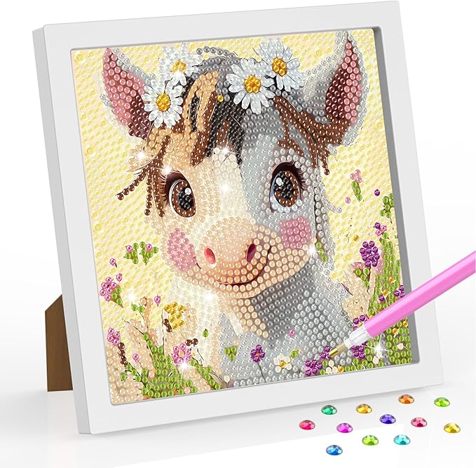 SENQAO Horse Diamond Art Kit for Adults with Frame Art and Crafts for Adults Ages 6-8 -10-12 Easy to DIY Diamond Art for Adults and Adult Beginners Home Wall Decoration 7.1x7.1inch