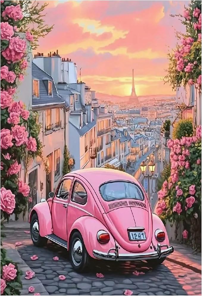 KUFWKEY Paris Scenery Diamond Art Kits for Adults, Car Diamond Painting Kit,Full Round DIY Diamond Mosaic Kits,Landscape Diamond Art Painting,Diamond dots,12x16 inch