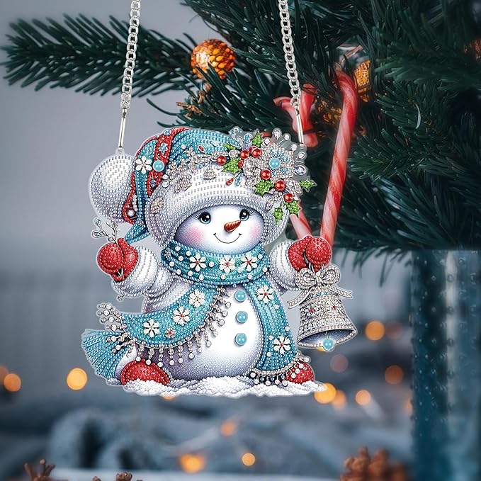 Christmas Diamond Art Painting Hanging Pendant DIY Snowman 5D Special Shape Crystal Diamond Art Partial Mosaic Making Craft, Large size Christmas Ornaments Home decor window decoration Handmade Gift