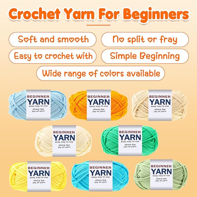 WSICSE 8x50g Beginner Crochet Yarn, Cotton Yarn for Crocheting Easy-to-See Stitches Chunky Thick Soft Yarn for Beginners Crocheting Easter Basket Stuffers