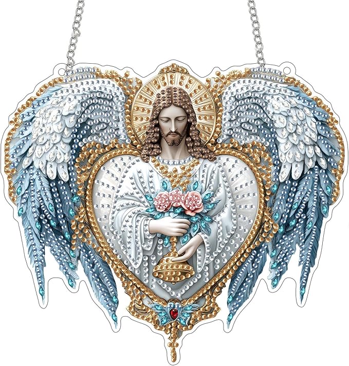 SKRYUIE Christ Hanging Diamond Art Kits for Adults Pendant Suncatcher, Special Shaped Crystal DIY Pearl Diamond Painting Kit, Gift for Mother Spring Summer Window Wreath Decor 6.9 x 7.88 Inch D3