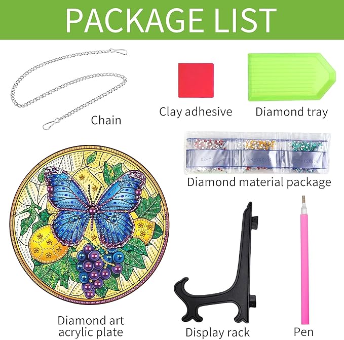 Wergund 5D DIY Butterfly Diamond Art Hanging Kits, Hanging Diamond Art Lemon Grape, Acrylic Special Shaped Rhinestone, Window Hanging Pendants for Home Wall Garden Front Door Outdoor Decor Gift