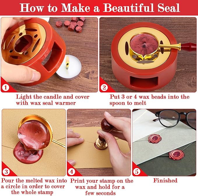 Red Wax for Letters Stamp Seals, Paxcoo 312pcs Stamp Wax Kit with Red Wax Seal Beads, Wax Seal Warmer, Wax Spoon and Tealight Candles for Wax Envelopes Mail and Wedding Invitations