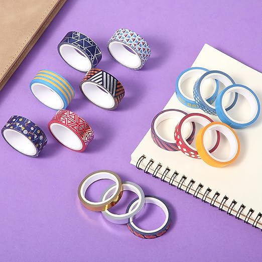 Mr. Pen Washi Tape Set, 15 Rolls, Metallic Foil, Geometric Groove, Decorative Tape, Scrapbook Tape, Craft Tape