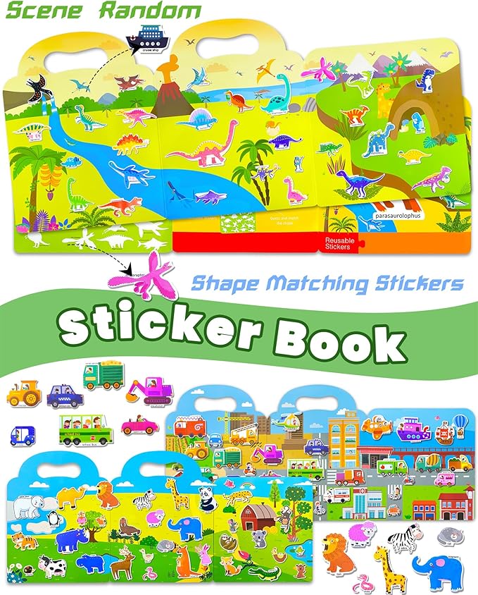 walenced reusable sticker book for toddlers, stickers for kids, toddler sticker book, toddler craft activities, toddler travel toys ages 3 and up boy girl birthday gifts