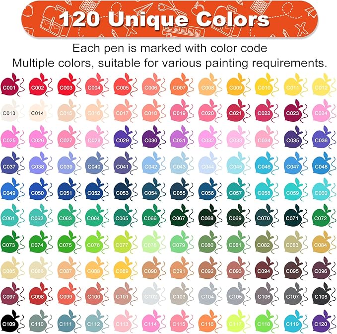 120 Colors Dual Tip Brush Pens Art Markers for Adult Coloring Books, Artist Drawing Sketch Markers Set with Fine & Brush Tip