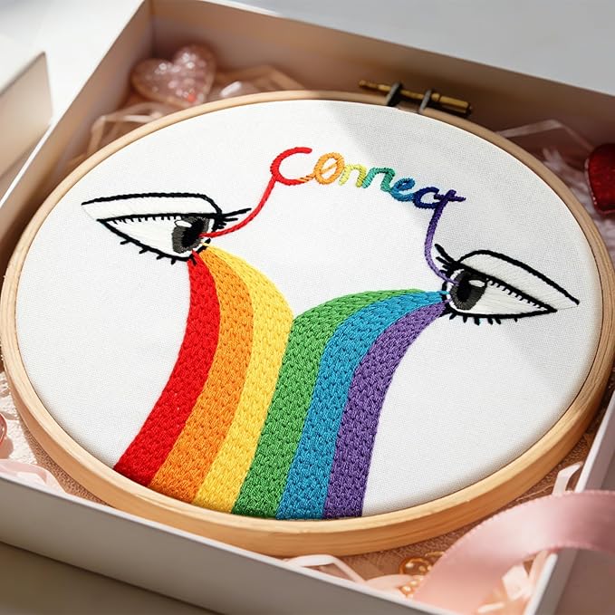 Crafmanoe Hand Embroidery Kits for Beginners Adults, LGBT Embroidery Starter Kit, Stamped Cross Stitch Kits for Beginners Adult Craft Kits for Women, Entire Set of Embroidery Supplies & Video Tutorial