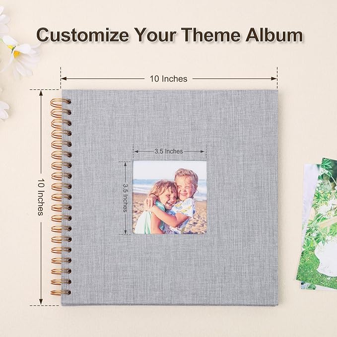 Scrapbook Photo Album 10x10 Inches 80 Pages Hardcover Kraft Paper Linen Cover Scrap Book Memory Book DIY Scrapbook Albums for Wedding Baby Boyfriend Travel Anniversary Family, Grey