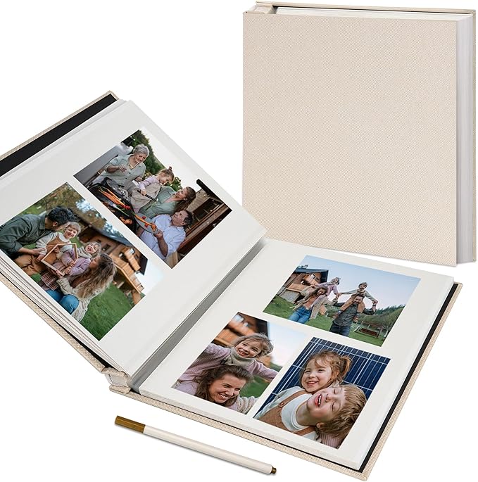 Vienrose Large Photo Album Self Adhesive for 4x6 5x7 8x10 Pictures Scrapbook Album DIY Scrap Book 40 Sticky Pages with A Metallic Pen Beige