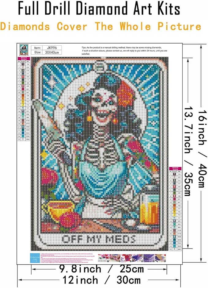 CHWGLFGG 5D Diamond Art Kits for Adults Beginners, Skull Skeleton Chef Diamond Painting Kits, DIY Full Round Drill Paint by Diamonds Dot Gem Art for Adults, Home Wall Decor 12x 16 Inch